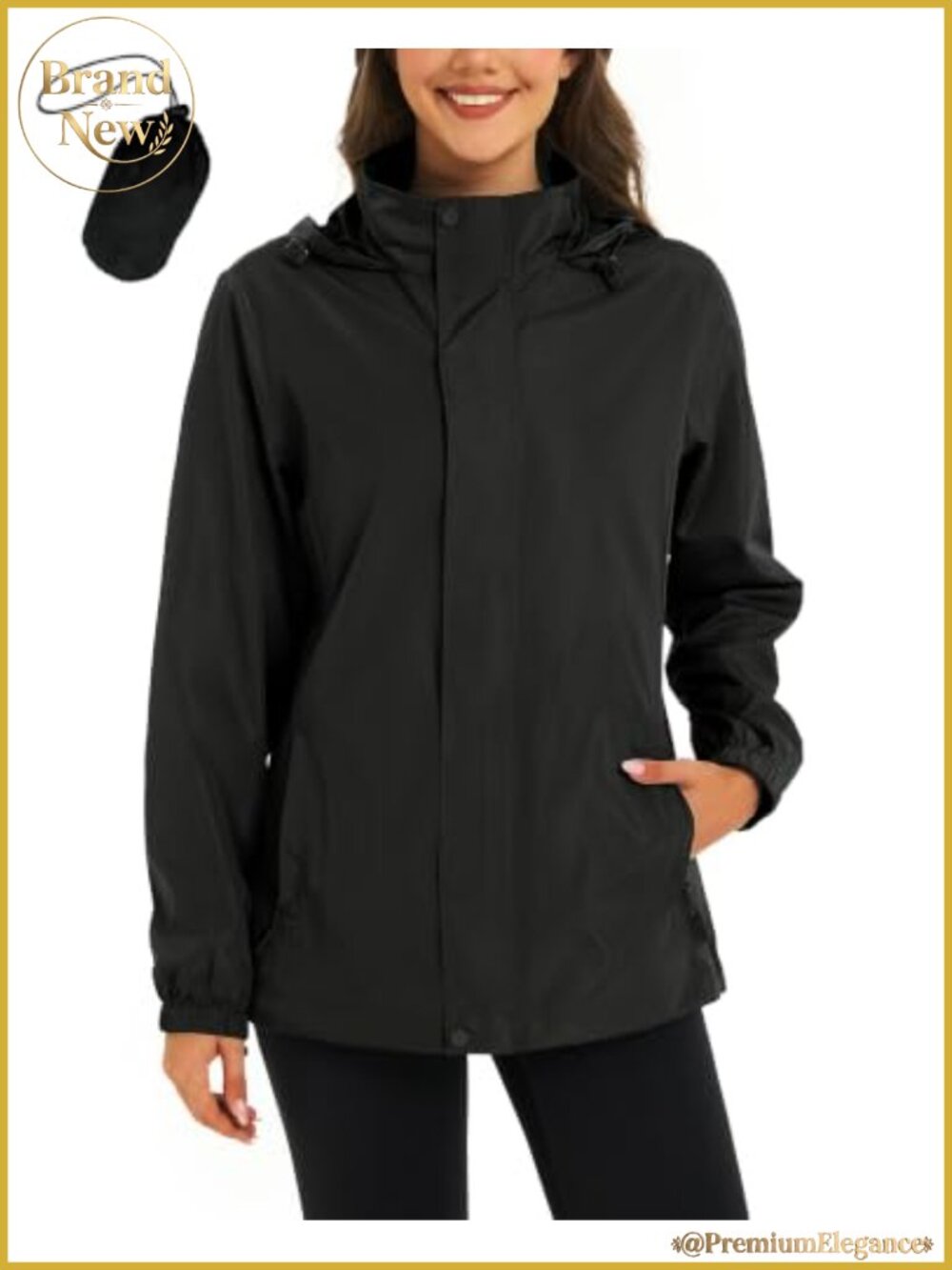 Waterproof Packable Rain Jacket Women Lightweight Windbreaker Adjustable Hood